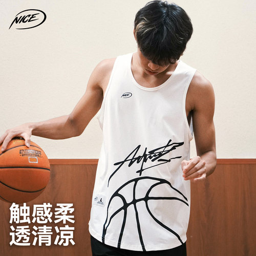 NICEID NICE态度印花运动背心宽松篮球训练实战运动速干健身跑步