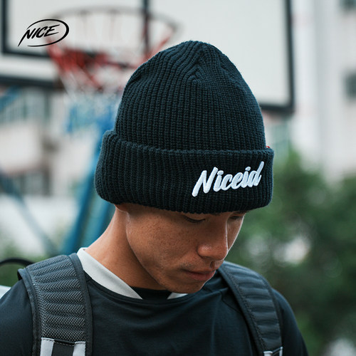 NICEID NICE冷帽毛线针织立体刺绣男女冬季保暖大头围