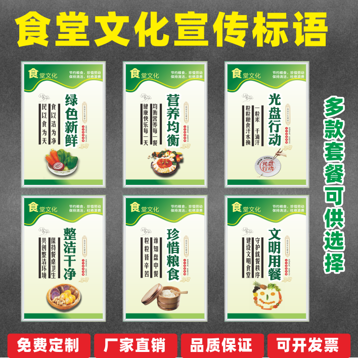 幼儿园食堂挂画全套餐厅光盘行动宣传海报幼儿园珍惜节约粮食挂图墙画