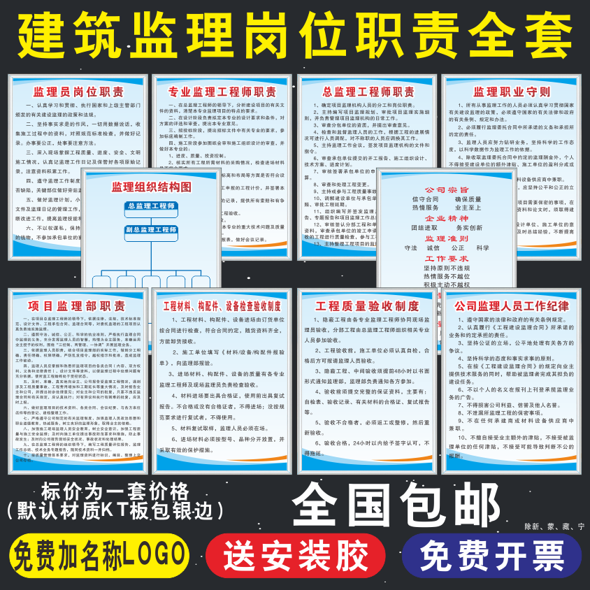 建筑监理员岗位职责总监理工程师专业监理员工程项目部制度监理上墙