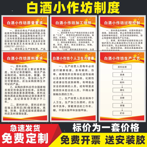白酒小作坊制度一套6张包边