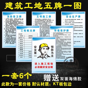 建筑工地五牌一图制度项目施工现场项目部八大员岗位职责制度牌安全生产文明施工消防保卫环境保护工程概况牌
