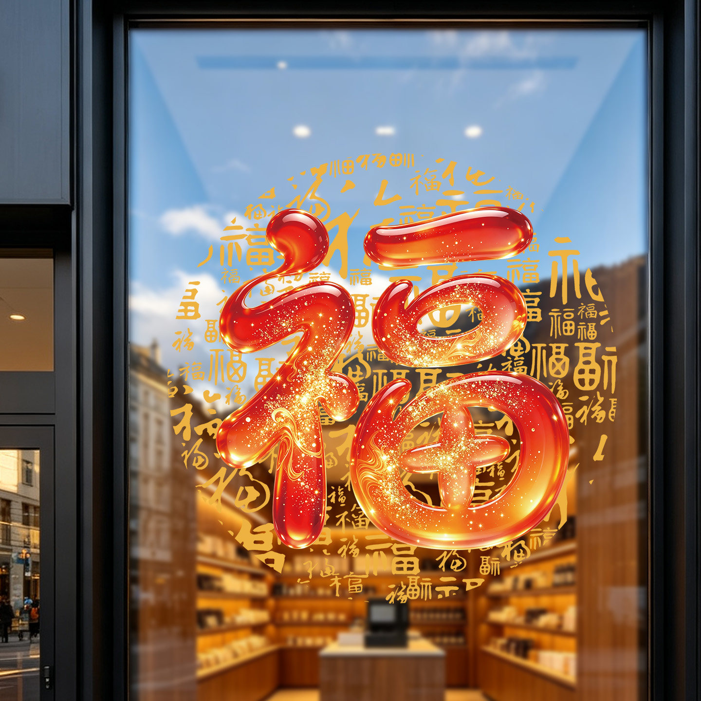 乔迁之喜福字贴春节玻璃贴纸静电贴玻璃贴乔迁装饰窗贴过羊年窗花