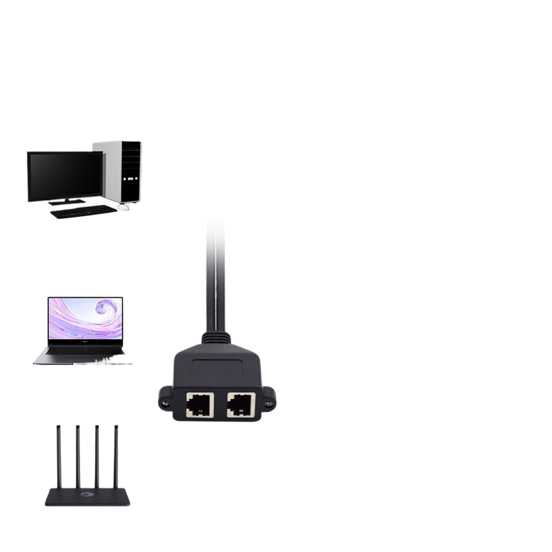 NVME CAT6双口公对母扩展线RJ45公转母网络延长线带耳朵带螺丝孔