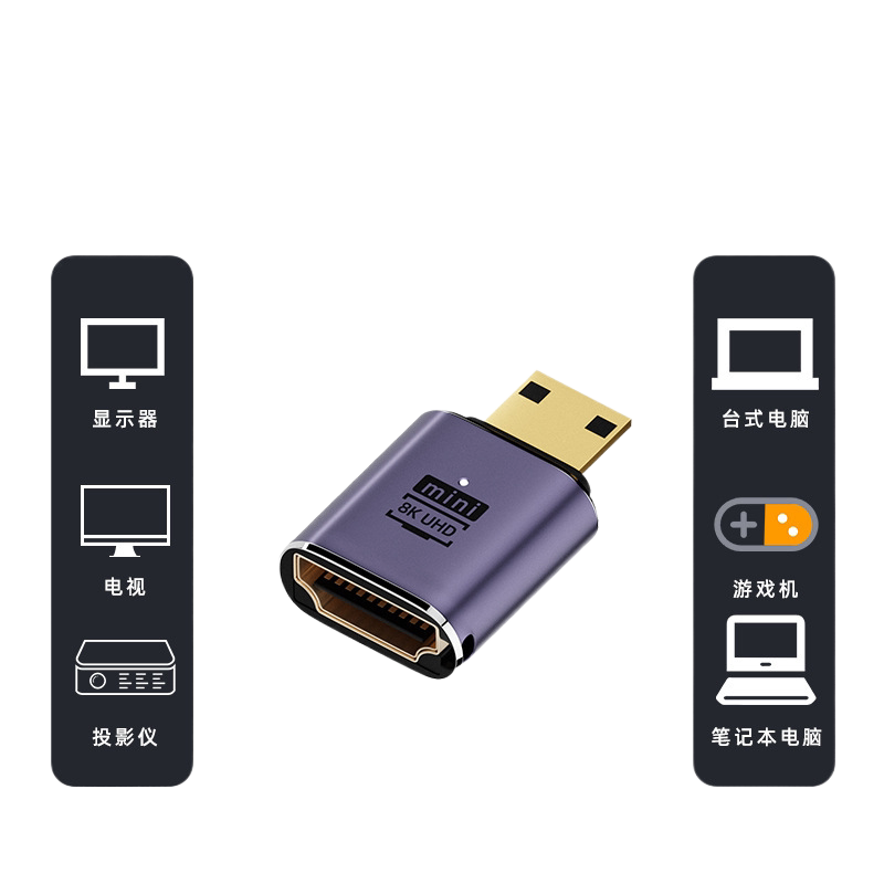 NVME Mini HDMI公转接头4k120hz高清支持UHD 8K60hz直头 HDMI母转转接头micro HDMI Mini HDMI转接头4K60hz