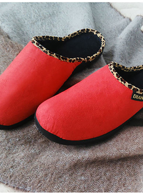 DIAN黛安戴安 法国进口秋冬大底柔软防滑棉拖时尚红豹纹黑豹纹