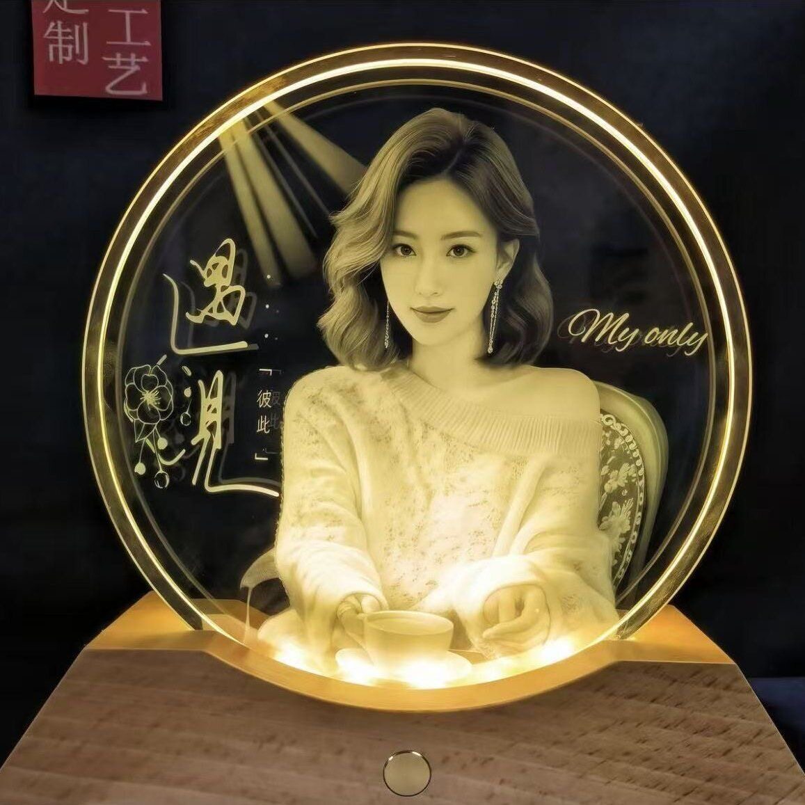 水晶玻璃内雕画氛围灯创意摆件送男女朋友生日纪念日毕业惊喜礼物