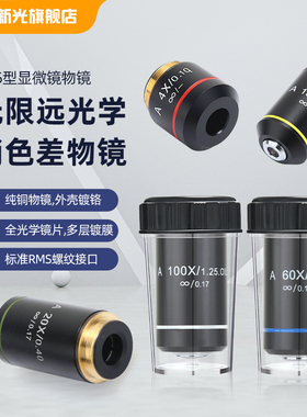 195显微镜物镜4X10X20X40X 60X100X无限远消色差专业无穷远物镜RMS接口通用配件镜头