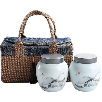 陶瓷茶叶罐复古布艺茶叶包装礼盒一斤装创意红茶中秋茶叶包装雕刻