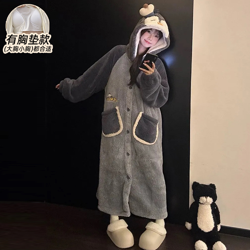 睡袍冬加厚女款睡衣珊瑚绒加绒