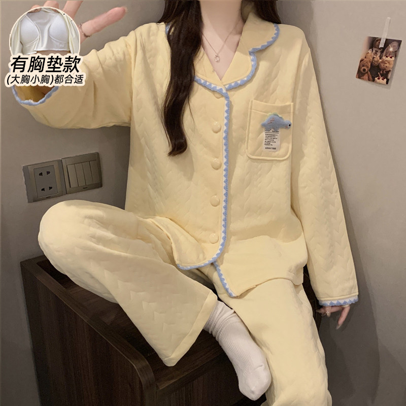 空气棉夹层睡衣女款秋冬季长袖加厚可爱2025新款带胸垫家居服少女,女士内衣/男士内衣/家居服,睡衣/家居服套装,淘宝优惠券,粉丝福利购,淘宝优惠卷