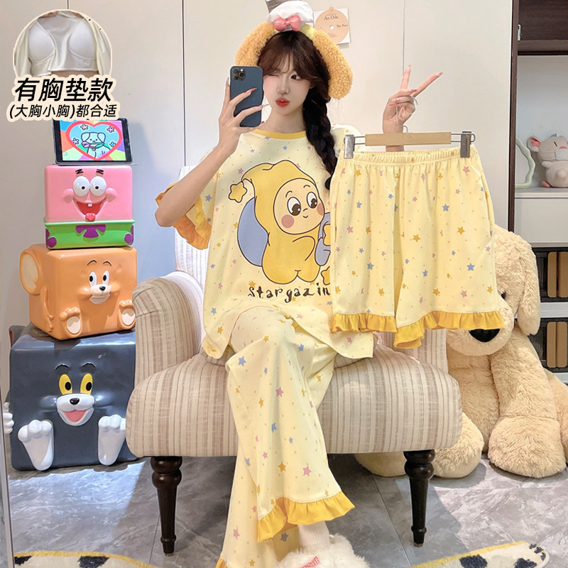 睡衣女带胸垫夏季纯棉2026年新款图片