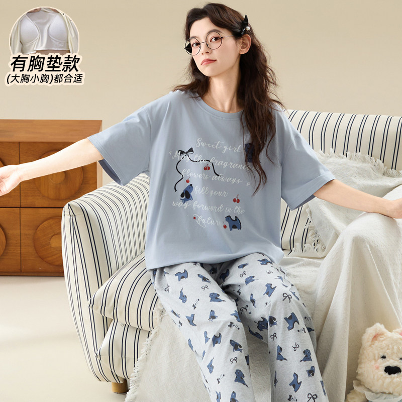 纯棉睡衣女款夏带胸垫2026年新款图片