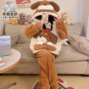 睡衣女款冬季保暖加绒加厚带胸垫珊瑚绒法兰绒2025新款卡通居家服