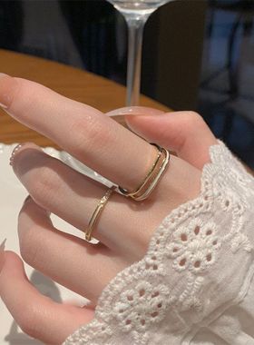 双层滴釉开口两件套戒指女小众设计素圈指环轻奢高级感独特食指戒