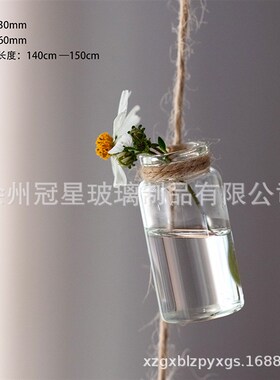 迷你麻绳小玻璃吊瓶串瓶装饰可养水培植物门帘阳台庭院创意悬挂饰