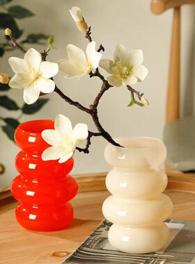 简约黑色花瓶摆件景德镇桌面装饰禅意干花花束客厅中式插花复古