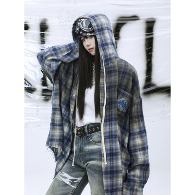 LBPC旗舰店【幽灵脏脏染衬衫】美式复古格子衬衫情侣款宽松