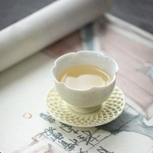 家用花口高足小杯 清欢 嫩黄花瓣陶瓷茶杯品茗杯单杯不烫手茶具