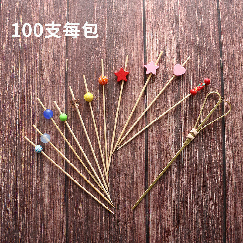 一次性花签 彩色竹签水果签 创意水果牙签鸡尾酒装饰签水果点心叉