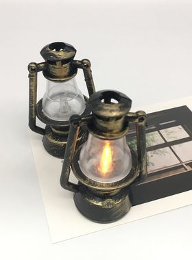 Dollhouse微缩食玩复古可亮煤油灯造景拍摄道具装饰品DIY材料摆件