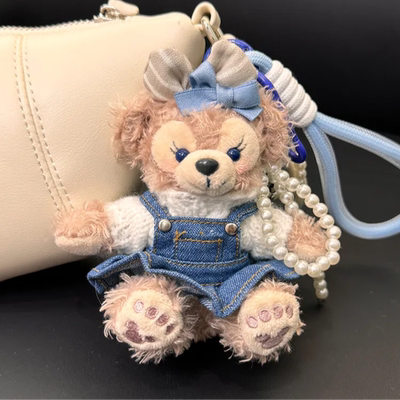蓝色牛仔裙雪莉玫包包挂件达菲熊毛绒公仔汽车钥匙扣挂饰女生礼物