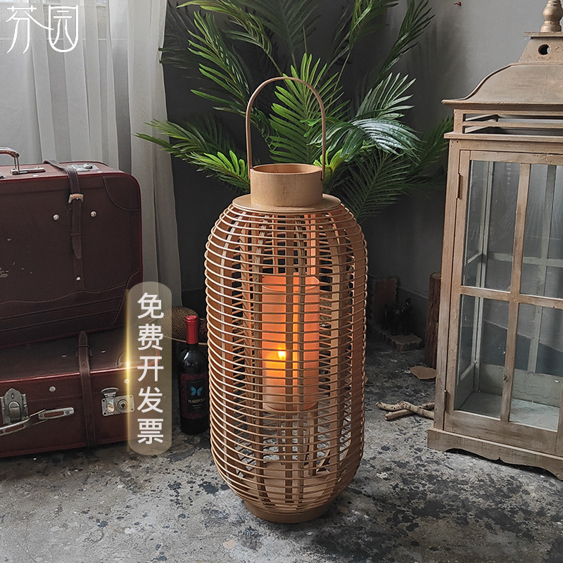 YIYUAN 대나무 랜턴 체인 냄비 레스토랑 문학 레스토랑 바닥에 서있는 바람 램프 장식품 크리 에이 티브 대형 촛대 장식