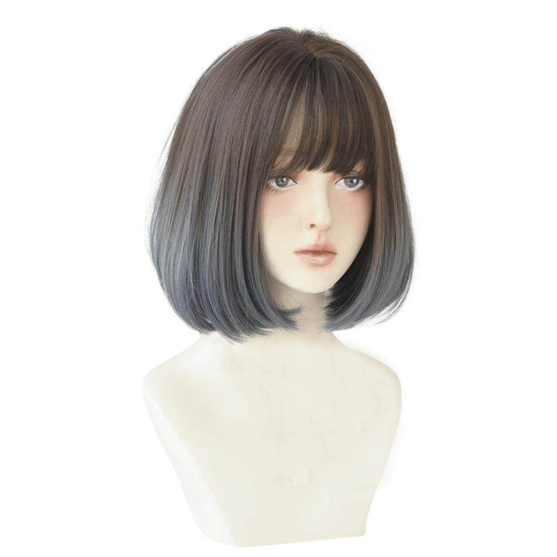 时尚假发女生短发波波学生头圆脸整顶头套自然渐变色内扣直发