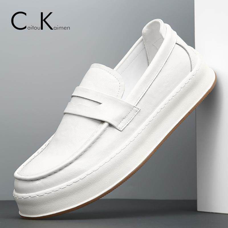 皮鞋男春秋新款白色乐福鞋