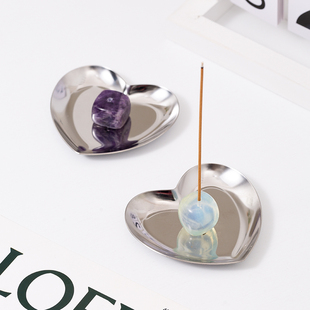 XEMO北欧香插香薰托盘心形不锈钢天然原石香托桌面收纳盘子