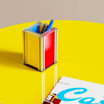 孟菲斯亚克力铝合金笔筒收纳盒