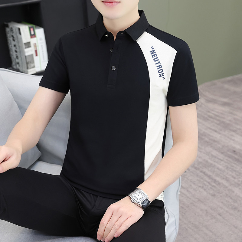 夏季商务翻领polo衫男士短袖t恤拼接时尚休闲凉感潮流帅气打底衫