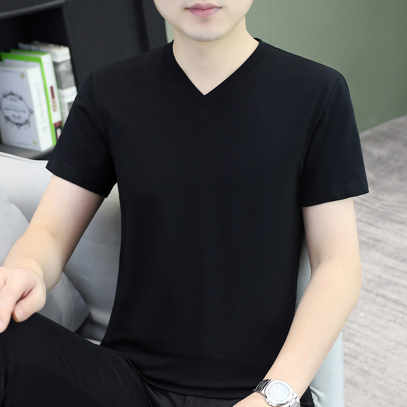 2026爆款白色短袖v领t恤男士夏季