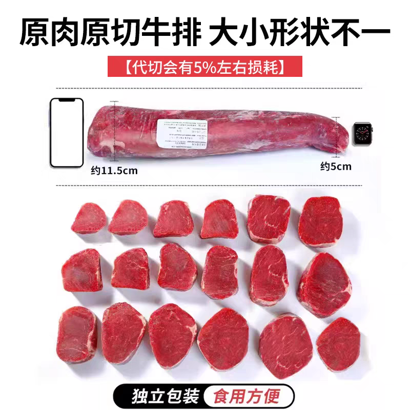 澳洲进口菲力牛排原切安格斯草饲厚切牛里脊儿童眼肉西冷上脑牛扒