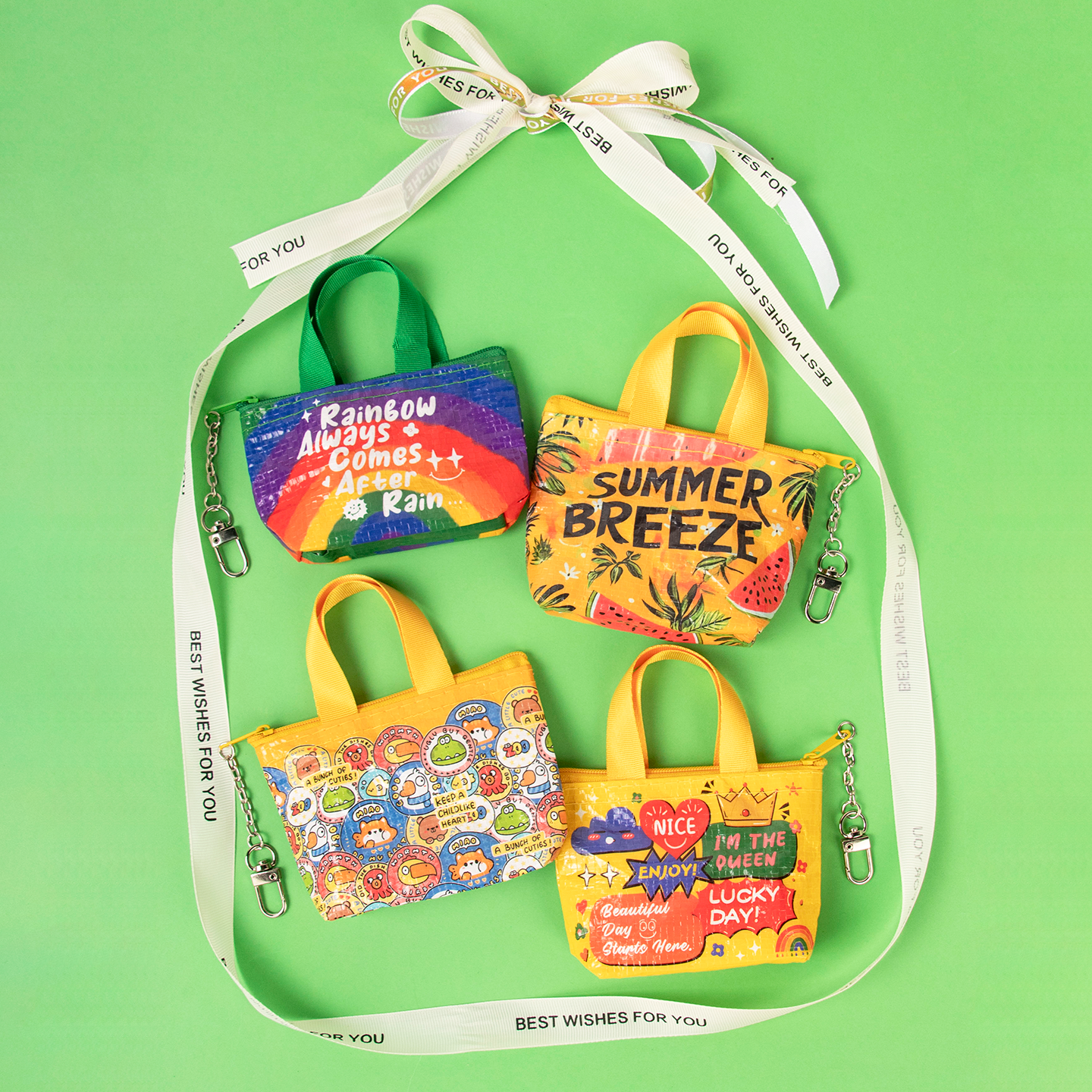 迷你编织袋带拉链手提零钱包小号耳机收纳活动赠送小礼品包包挂件