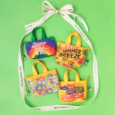 迷你编织袋带拉链手提零钱包小号耳机收纳活动赠送小礼品包包挂件