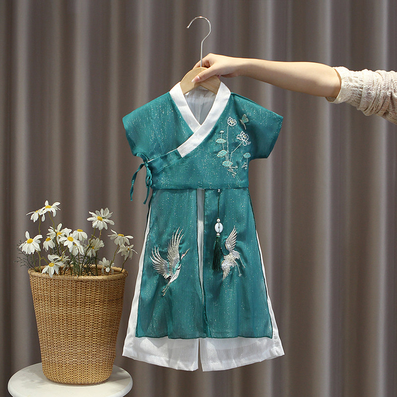 儿童汉服男童中国风宝宝古装女童夏天薄款古风帅气国学服民族服装图片