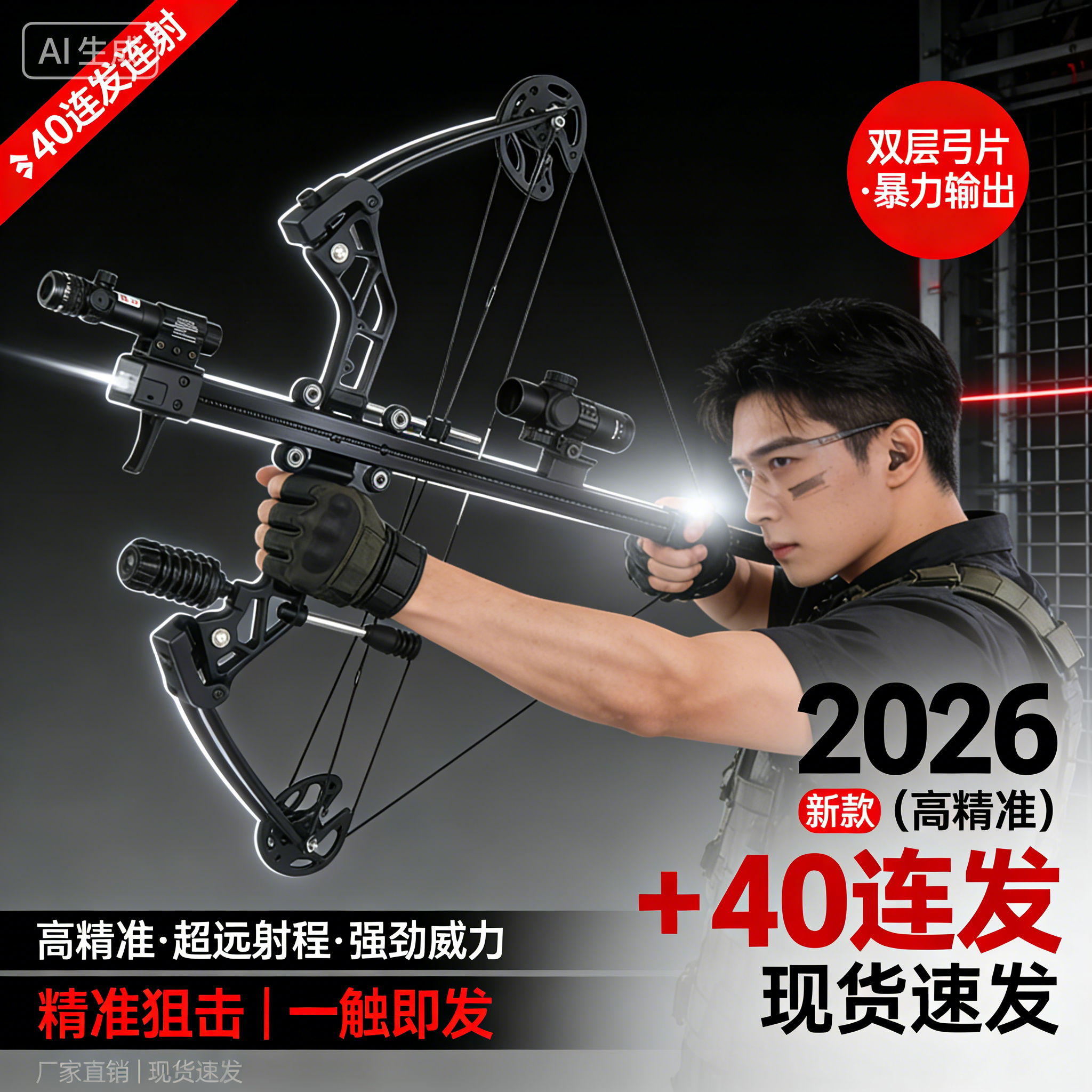 激光瞄准五代苍鹰户外连发枪式弹弓高精度复合弓新款远距离三用