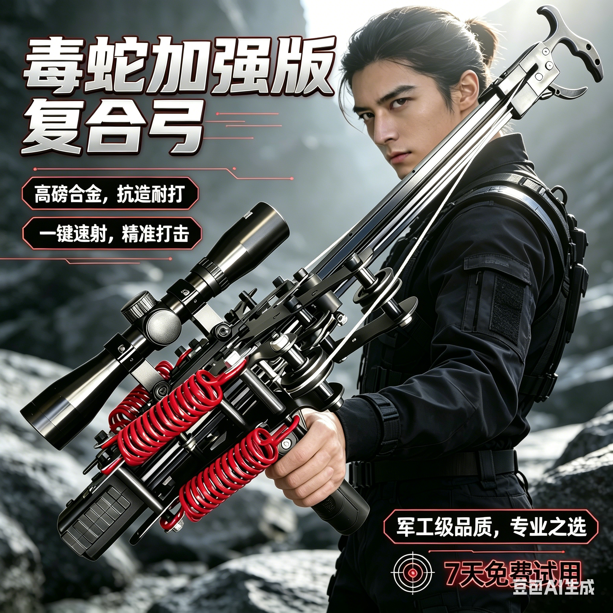 新款远距离三用激光瞄准五代苍鹰户外连发枪式弹弓高精度复合弓