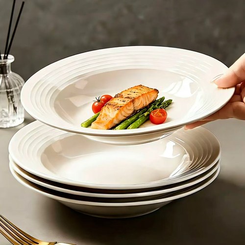 陶瓷草帽菜盘ins纯白汤盘西餐盘