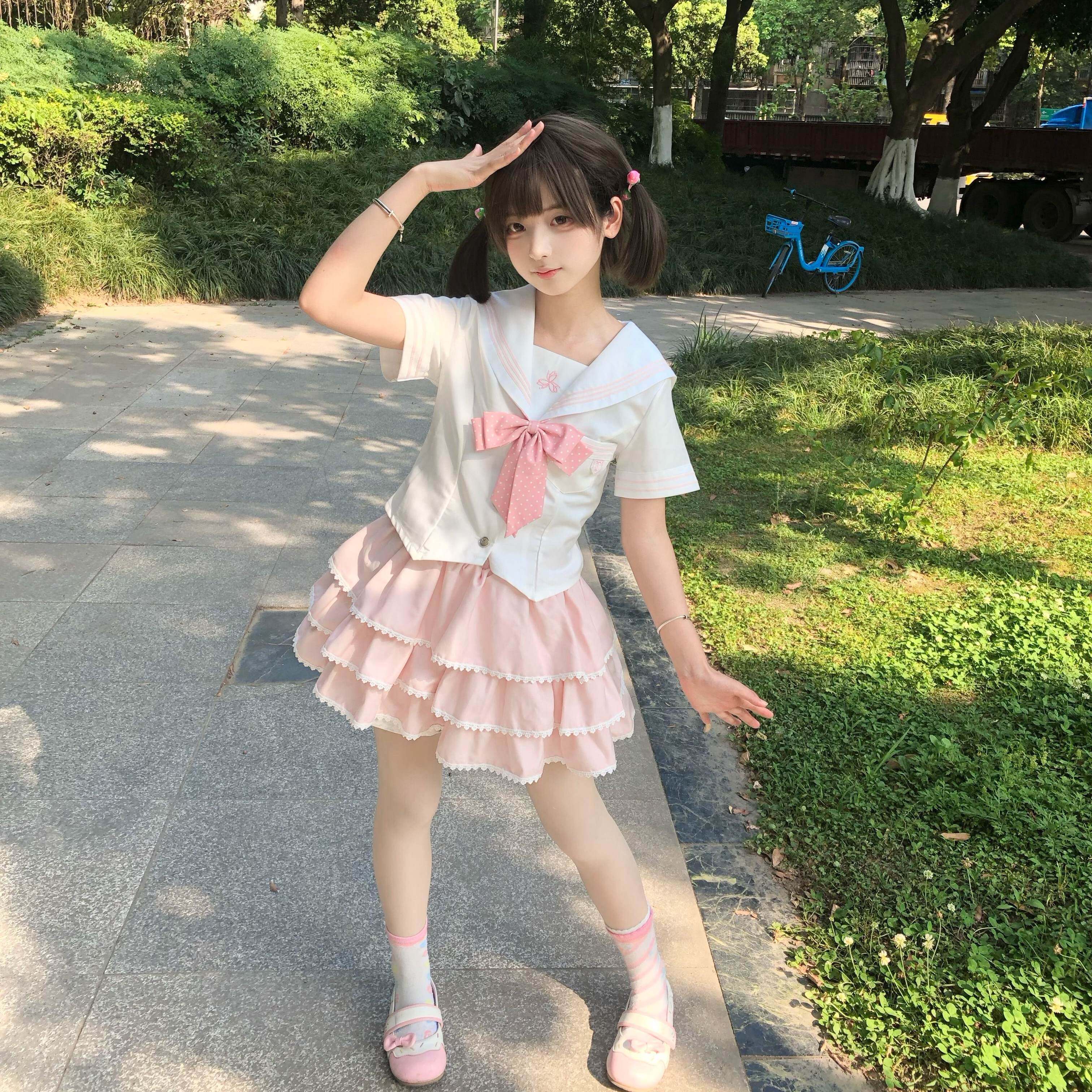 樱花兔jk~原创日系新款水手服甜美可爱jk制服套装夏季蛋糕裙短裙
