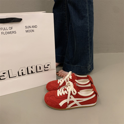 红色复古德训鞋软底阿甘鞋女