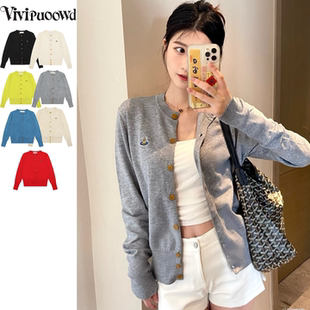 VIVIPUOOWD西太后同款土星小标刺绣圆领针织开衫修身韩版百搭毛衣