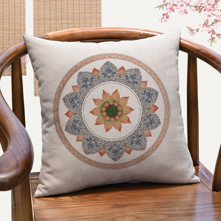 新中式传统图纹抱枕沙发办公室靠垫冥想静座茶室茶椅靠枕圈椅腰枕