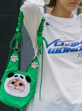 SIFMERMER肩带可调节挂绳猫咪熊猫大象毛巾绣花迷你斜挎手机包