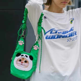 SIFMERMER肩带可调节挂绳猫咪熊猫大象毛巾绣花迷你斜挎手机包