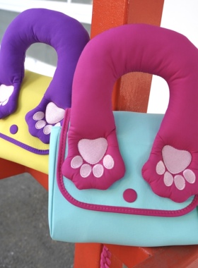 SIF商店猫爪充棉羽绒撞色链条斜挎单肩手挽可爱少女多巴胺邮差包