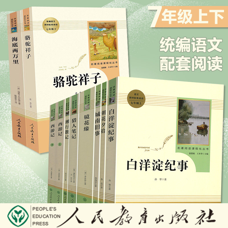 人民教育出版社语文教材配套名著阅读七7年级上下册镜花缘白洋淀纪事猎人笔记朝花夕拾城南旧事湘行散记海底两万里骆驼祥子红岩图片
