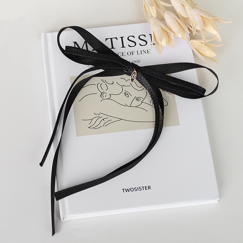 saradear韩国黑色长丝带飘带蝴蝶结弹簧夹一字马尾后脑勺发夹顶夹