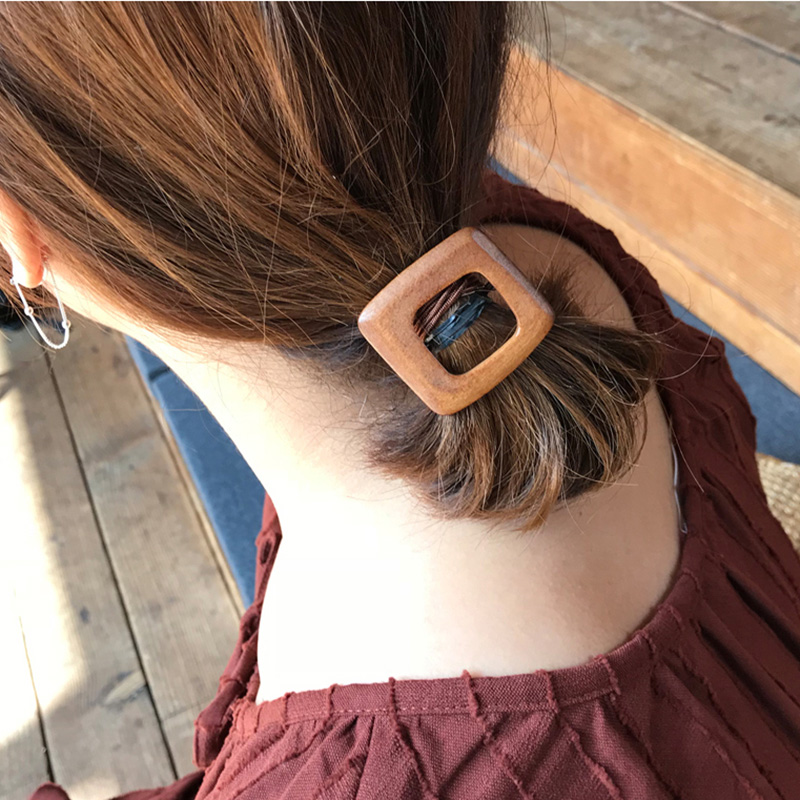 木质几何圆形发圈复古款风橡皮筋
